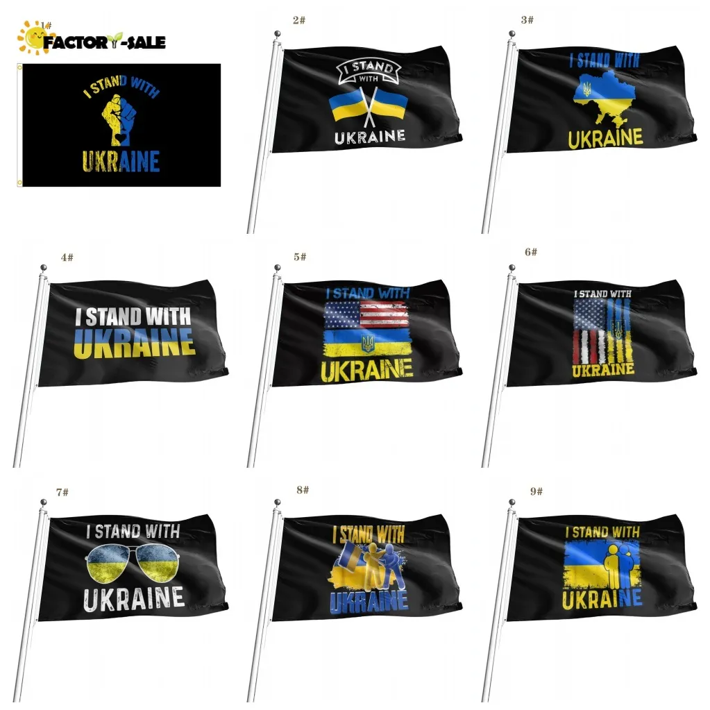 真鍮のグロメットとウクライナの国旗、私たちはウクライナの平和で立つウクライナの青い黄色の屋内の屋外の野外旗のバナー記号（3x5 FT）ポリエステルF0304
