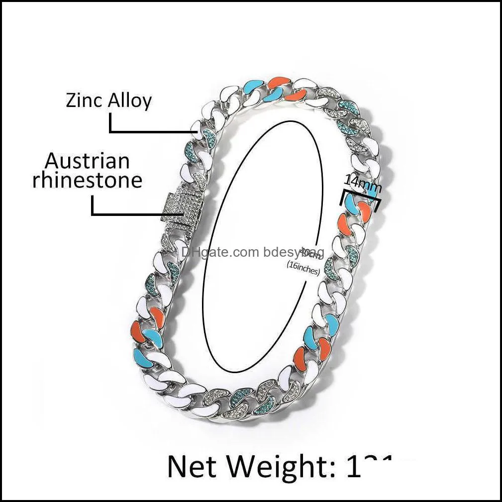 New Alloy Diamond Cuban Chain Necklace European and American Hip Hop Tide Brand Mixed Color Mens