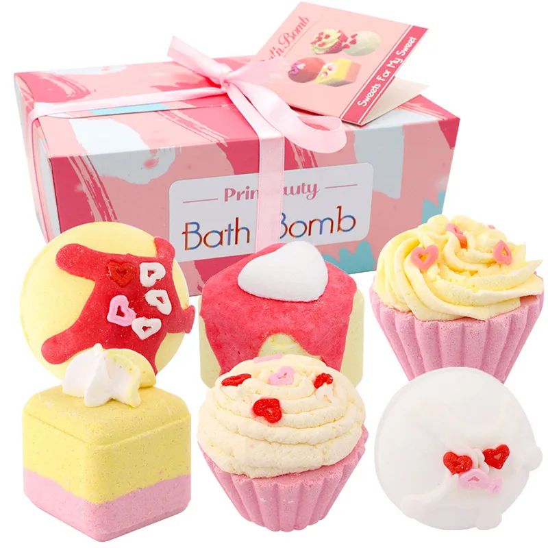 6 unids/set aceite esencial hecho a mano bola de baño de burbujas pastel bomba de baño bolas de sal marina cuidado de la piel Natural masaje corporal SPA alivio del estrés Día de la madre caja de regalo de cumpleaños ZL0661