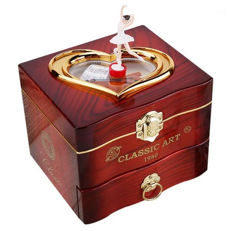 Dekorativa föremål Figurer Dancing Ballerina Music Box Plastic Smycken Girls Carousel Hand Crank Mechanism Gift1