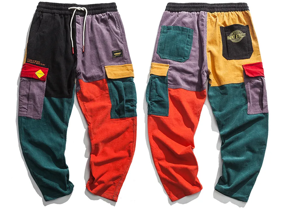 Aelfric Eden Pantaloni Della Tuta In Velluto A Coste Pantaloni Cargo Uomo  Harem Jogger Vintage Color Block Patchwork Velluto A Coste Pantaloni Hip  Hop Harajuku 201218 Da 38,4 €