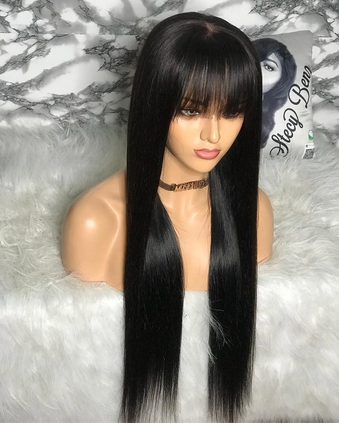 Straight black human hair clearance wigs