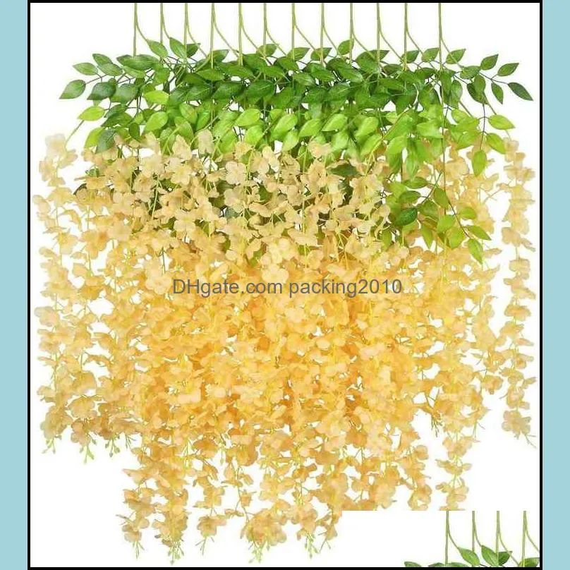 12 Pcs 45inch Wisteria Artificial Flower Silk Vine Garland Hanging For Wedding Party Garden Outdoor Greenery Office Wall Decor 220110
