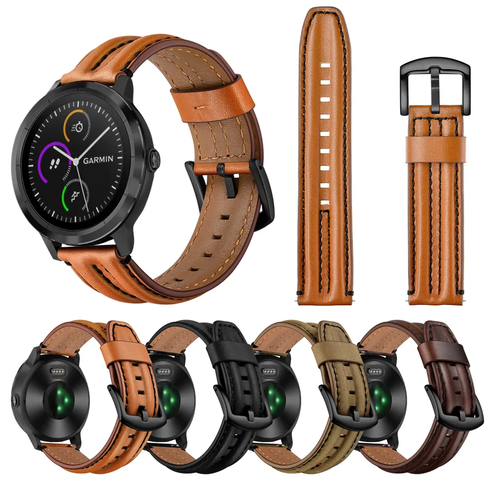 أحزمة جلد طبيعي 20 ملليمتر ل garmin vivomove hr vivoactiv3 العالمي البقر watchband استبدال ووتش الفرقة الاسوره