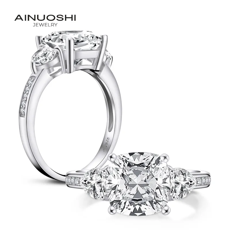 Ainuoshi Fashion 925 Sterling Silver 9x9mm Big Cushion Cut Engagement Ring Simulated Diamond Wedding 3.5CT Bridal Ring Smycken Y200106