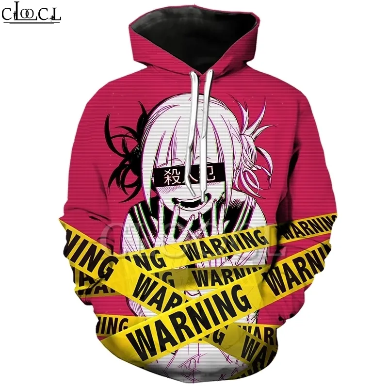 Anime Girl Toga Himiko My Hero Academia Hoodie Women's Men's 3D Print Long Sleeve Sweatshirt Warning Casual Hooded Pullovers 201020