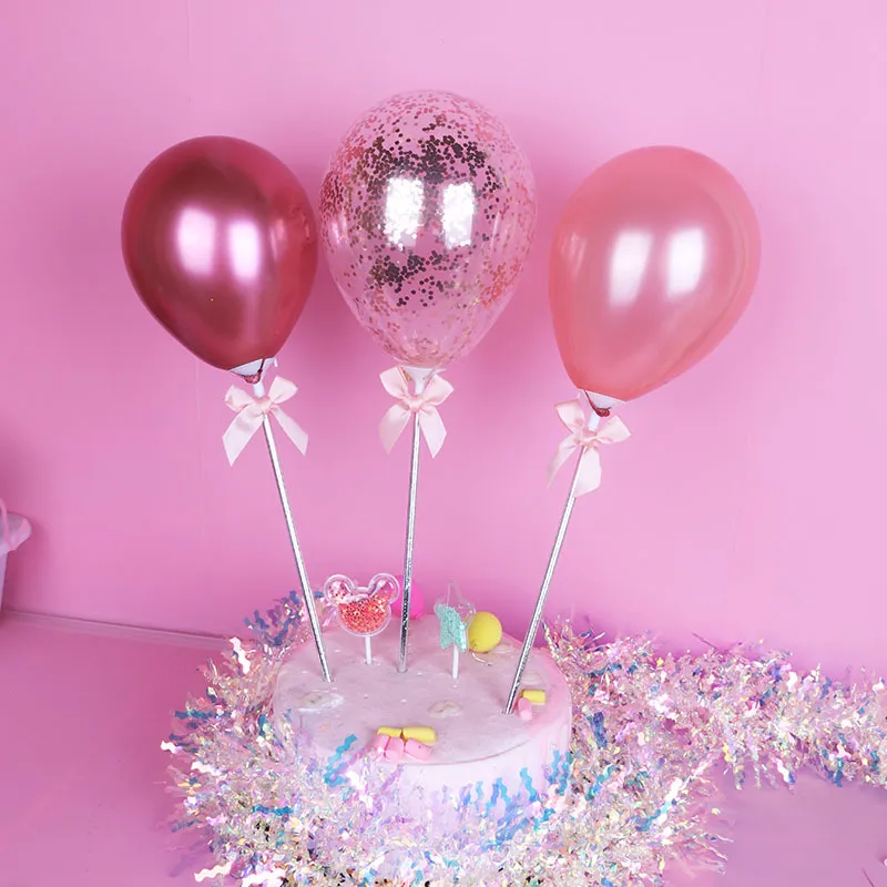 3Pcs Confetti Latex Colorful Bakeware Balloon Cake Topper for Wedding Birthday Party Baby Shower Cake Decorating Tool 20220110 Q2