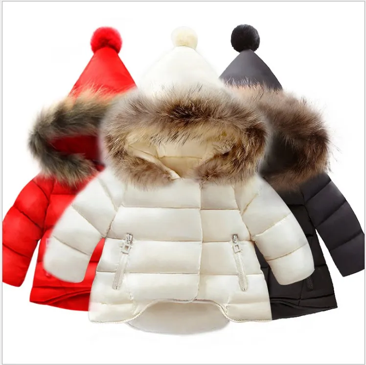 Age 1-7Years Baby Girls Jackets Winter Warm Down Coats Children Fur Hooded Jacket Kids Cotton Coat Outwear