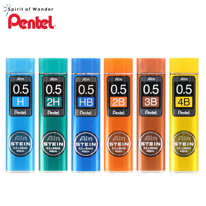 Pentel 4 Tube / Lot Stein Enhanced Silica ołówek ołówek - 0,5 * 60 mm - 2H, H, HB, B, 2B, 3B, 4B do ołówków mechanicznych Pisanie Y200709