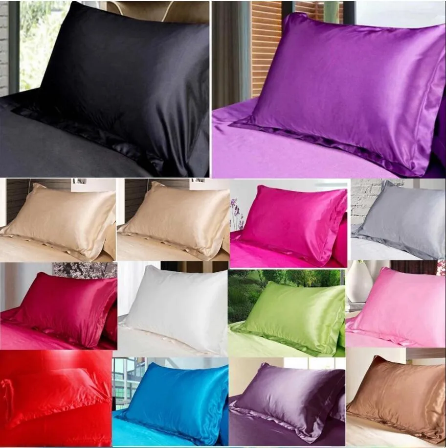 Pillow Case Solid Color Silk Pillowcases Candy Fashion Sofa Throw Cushion Cover Silk Satin Pillow Cover Home Office Hotel