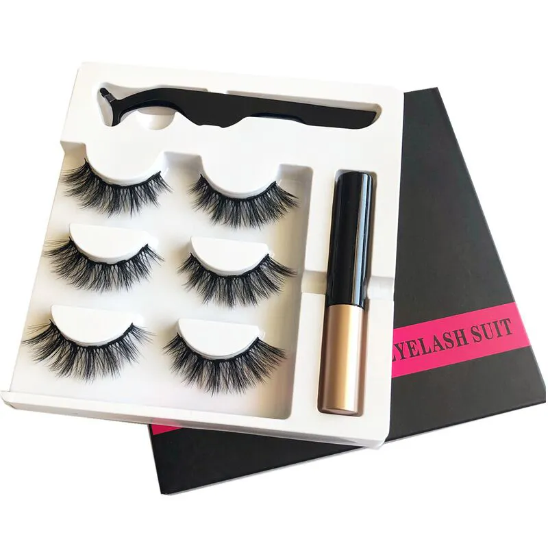 Magnetische falsche Wimpern, flüssiger Eyeliner, Pinzetten-Set, wasserdicht, langlebig, Wimpernverlängerung, 3 Paare/Set