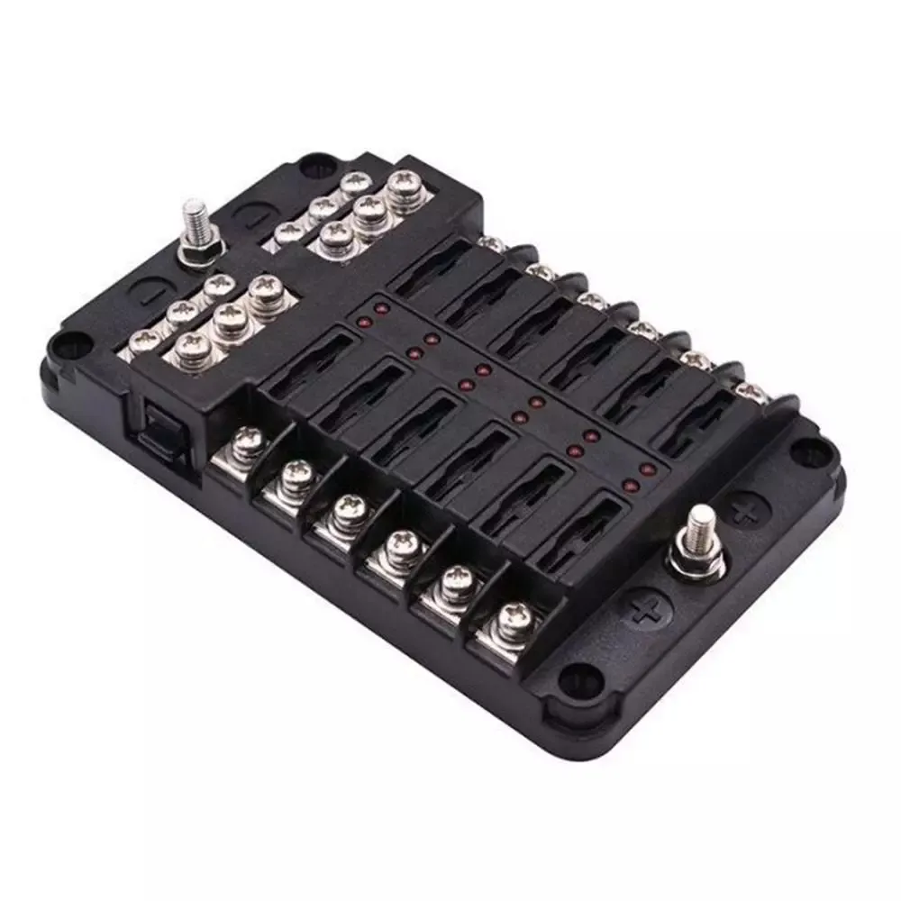 Kohree Zekeringbox, 12-weg Blade zekeringblok met LED-indicator, 12 circuits zekeringkast houder met W/negatieve bus voor automobielauto boot Marine SUV RV Van