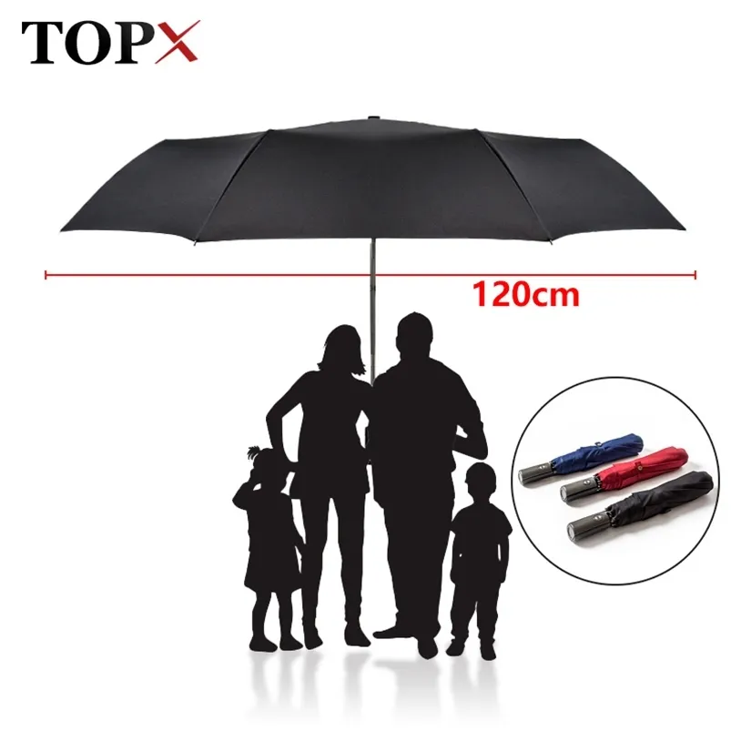 Nouveau 120cm Big automatique qualité pluie femmes 3 pliant coupe-vent grand parapluie extérieur pour hommes femme paraguas parasol 201218