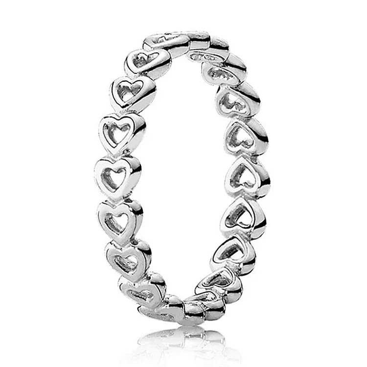 Band Rings New 925 Sterling Silver Classics Openwork Linked Love Heart Princess Tiara Royal Crown for Women Gift Pandora Jewelry