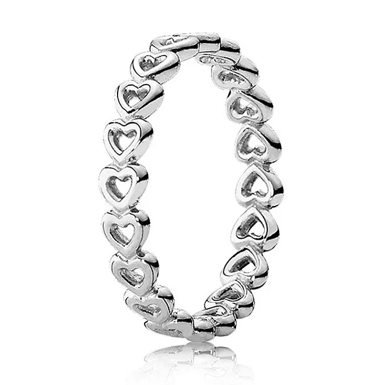 Anelli a fascia Nuovi classici in argento sterling 925 traforati collegati al cuore d'amore Principessa Tiara Corona reale per le donne Regalo Gioielli Pandora