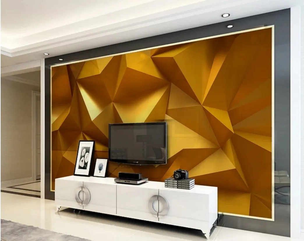 Golden 3D stereo geometric wallpapers TV background wall 3d murals wallpaper for living room
