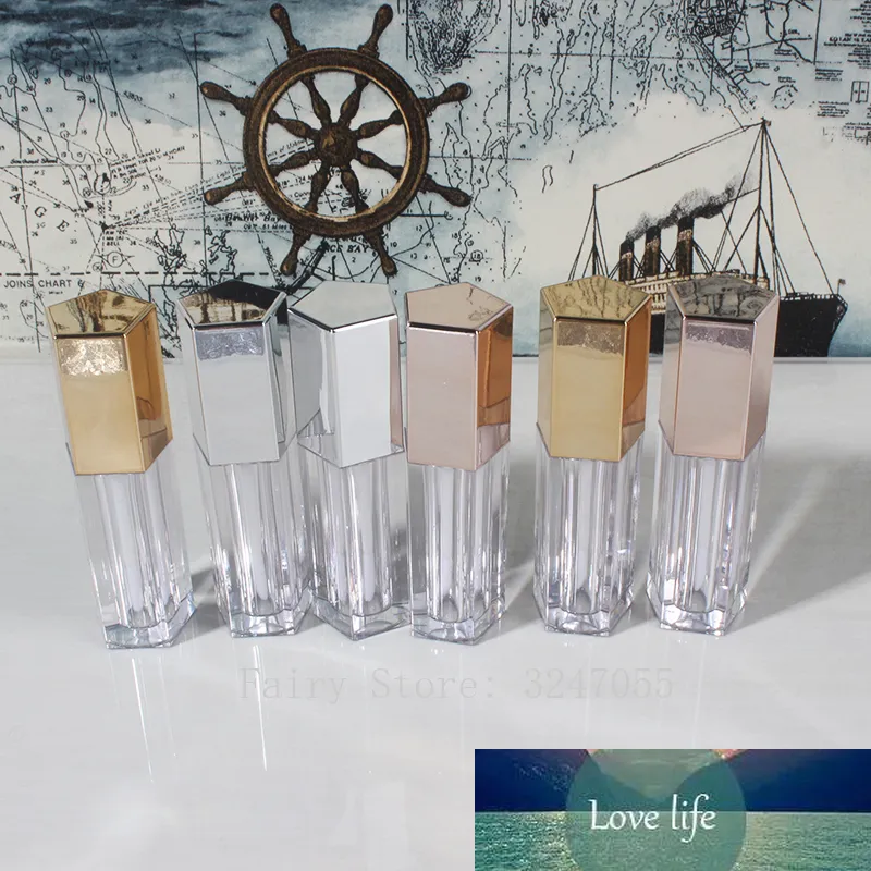 5ml Tubo de batom cosmético vazio, ouro / siler / rosa de ouro maquiagem ferramenta de brilho labelo garrafa, recipiente transparente de armazenamento de bálsamo labial