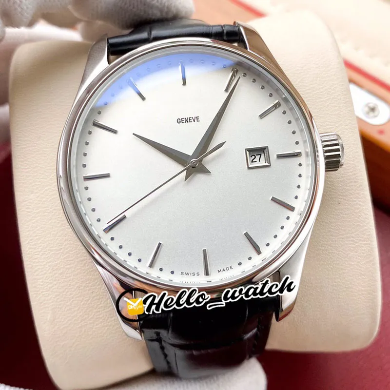 Nowa stalowa obudowa Calatrava 5227 5227G-001 A2813 Automatyczna męska zegarek Silver Dial Skórzany pasek GENTS Hello Watch Hwpp 5 Colo231W