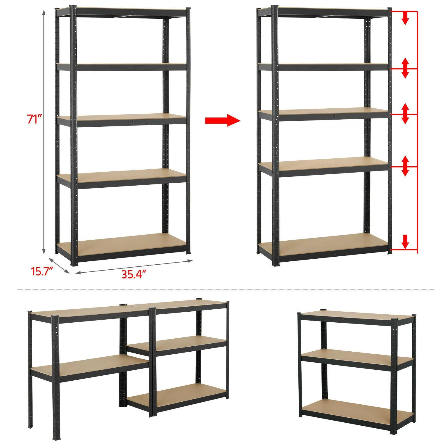 Heavy Duty 71 H Plank Garage Stalen Metalen Opslag 5 Niveaus Verstelbare Planken Rack292S280S