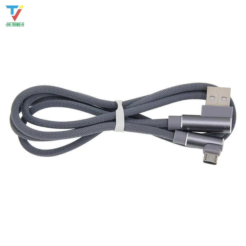 Câble de type C 2 90 degrés Micro USB Câble de données de tissu pour le câble USB pour Samsung Sony Xiaomi Android Téléphone 100pcs / lot