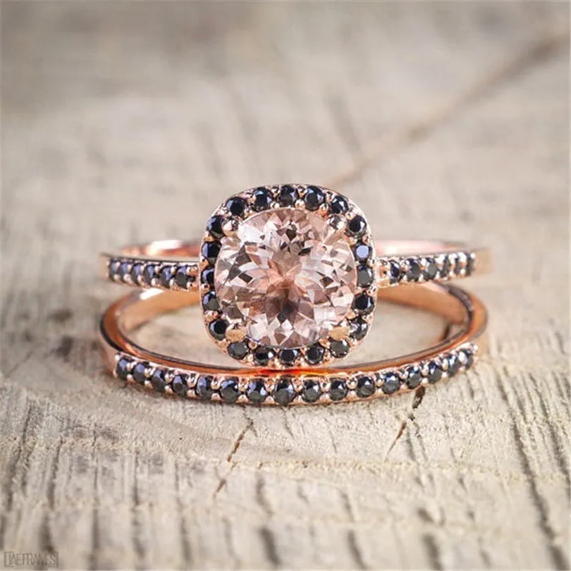 Rose gold black diamond wedding set on sale