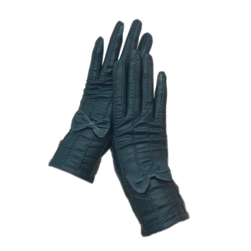 Wholesale-Gloves 2020 new style ladies sheepskin dark green leather fashion winter warmth beautiful free shipping genuine leather driving