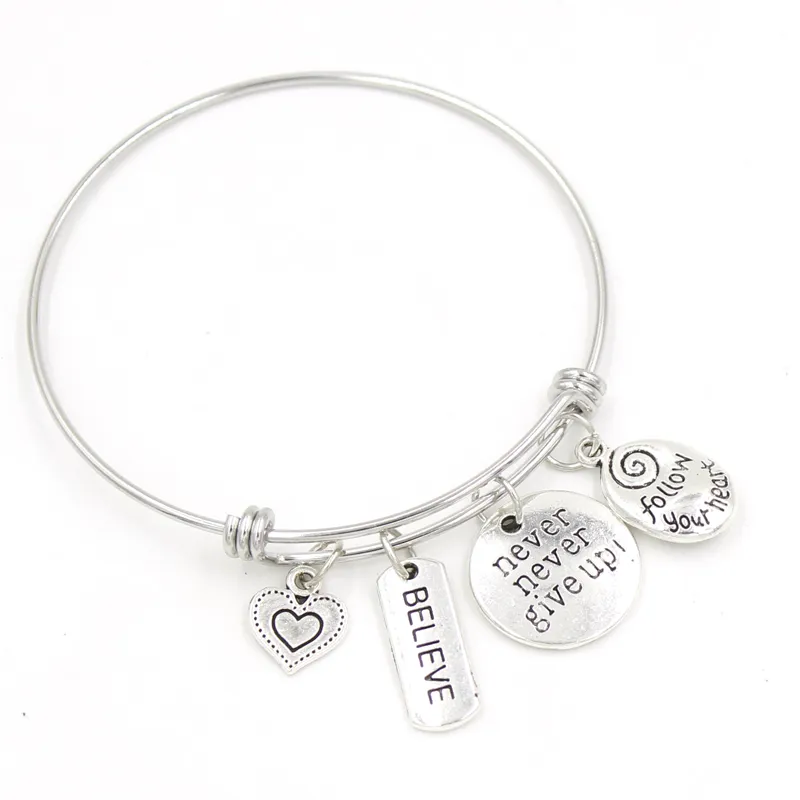 Grossisthandel Inspiration Armband Rostfritt stål Armband Inspire Believe Charms Armband Armband För Kvinnor Flickor Födelsedagspresenter pulsera