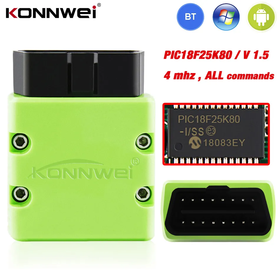 KONNWEI ELM327 OBD2 Tarayıcı V1.5 Bluetooth AutoScanner PIC18F25K80 Mini ELM Android Telefon için 327 OBDII Kod Okuyucu KW902