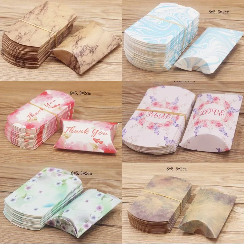 8x5cm Mini Candy Box Pillow Shape Kraft Paper Boxes Wedding Birthday Baby Shower Favors Package Supply Christmas Gift Bags