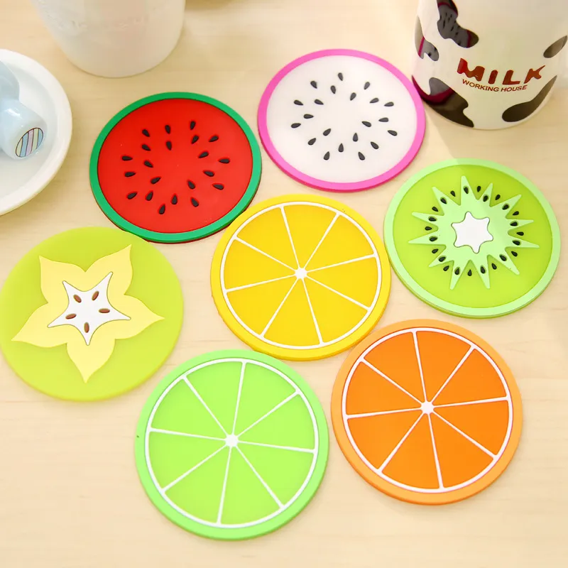 Fruit Shape jelly color Silicone Antislip Kawaii Cup Mat Mug Dish Bowl Placemat Coasters Base Kitchen Accessories Table Decoration