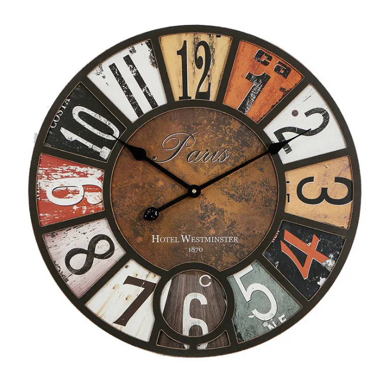 خشبي خمر الصناعية ساعة المعيشة ساعة الحائط ساعة كتم ساعة كتم أمريكا الريفية الديكور 201118