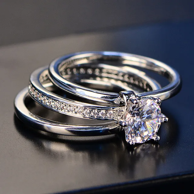 2020 Anello nuziale da sposa bianco femminile con set di gioielli in argento sterling 925 con anelli di fidanzamento in pietra zircone per le donne