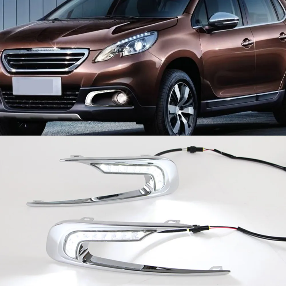 1 Peugeot 2008 2014 2015 2016 LED DRL 주간 주행 조명 일광 안개등 커버 헤드 램프 세트