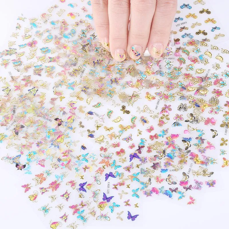 30 Sheet Nail Art Decorations Manicure Decor 3D Laser Holographic Butterflies Design Nail Sticker DIY Decal Decal Stickers