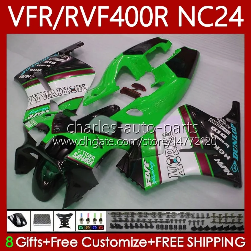 Fairings Kit For HONDA RVF VFR 400 VFR400 R 400RR 87-88 Body 78No.153 VFR400R RVF400R NC24 V4 RVF400 R 1987 Green black 1988 VFR 400R VFR400RR 87 88 Motorcycle Bodywork