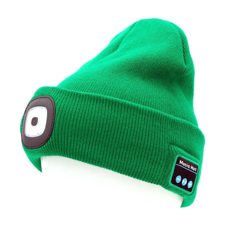 Шапочка / черепные колпачки Bluetooth Beanie шляпа со светодиодной фарой освещенной крышкой перезаряжаемая беспроводная зима теплая вязать SMR88