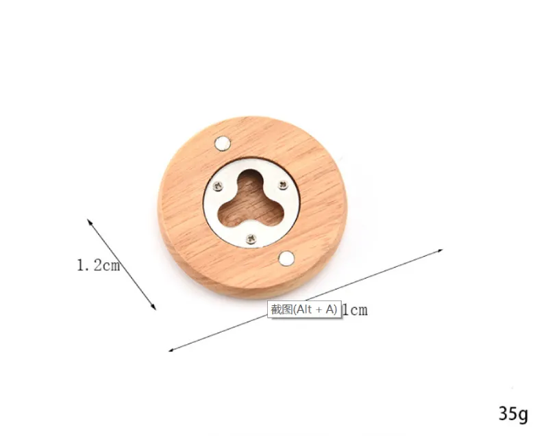 Creative Wooden Round Shape Opener Beer Bottle Opener Coaster Fridge Magnet Decoration Beer Bottle Corkscrew Durable Bar Kitchen Tools