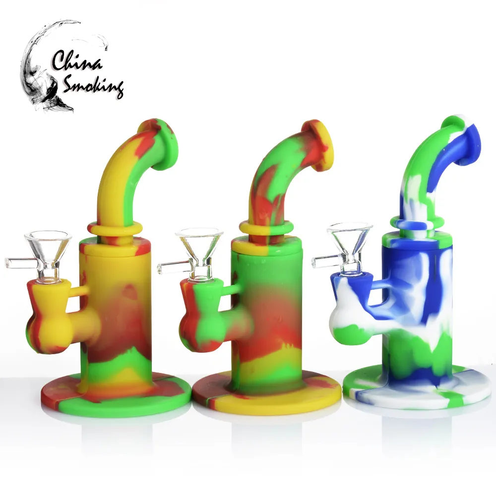 Pipe à eau en silicone Bong en verre de 6,2 pouces avec bol en verre Plates-formes pétrolières Bongs en silicone de qualité alimentaire