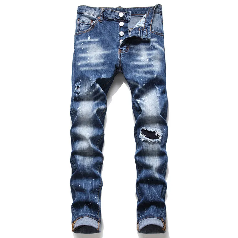 Heren Gescheurde Slim Fit Jeans Mode Skinny Rechte pijpen Gewassen Verzwakte Motocycle Denim Broek Hip Hop Stretch Biker Herenbroeken 1088