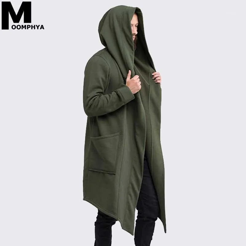 Heren Hoodies Sweatshirts Mantel Streetwear Hoodie Lange Mannelijke Zwarte Mens Hooded Cloak Hip Hop Longline Sweatshirt Sudadera Hombre Cardigan