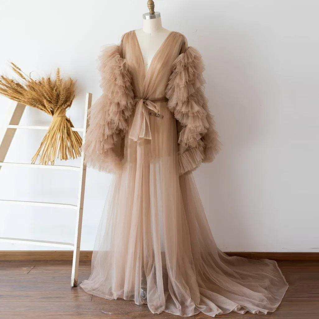 Abiti premaman sexy in tulle maniche lunghe volant vedere anche se indumenti da notte da sposa accappatoi camicie da notte vestaglie abito da donna kimono