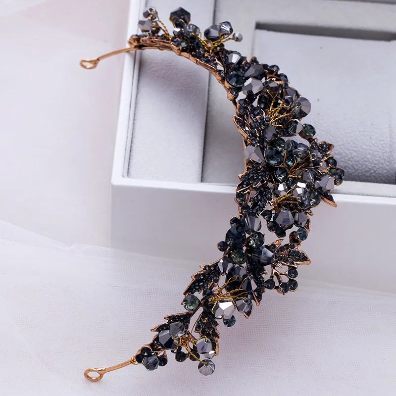 Handmade Black Crystal Beads Bridal Tiaras Crown Rhinestone Diadem Pageant Luxury Black Crystal Crown: Gothic Queen Headdress, Prom  main image 4
