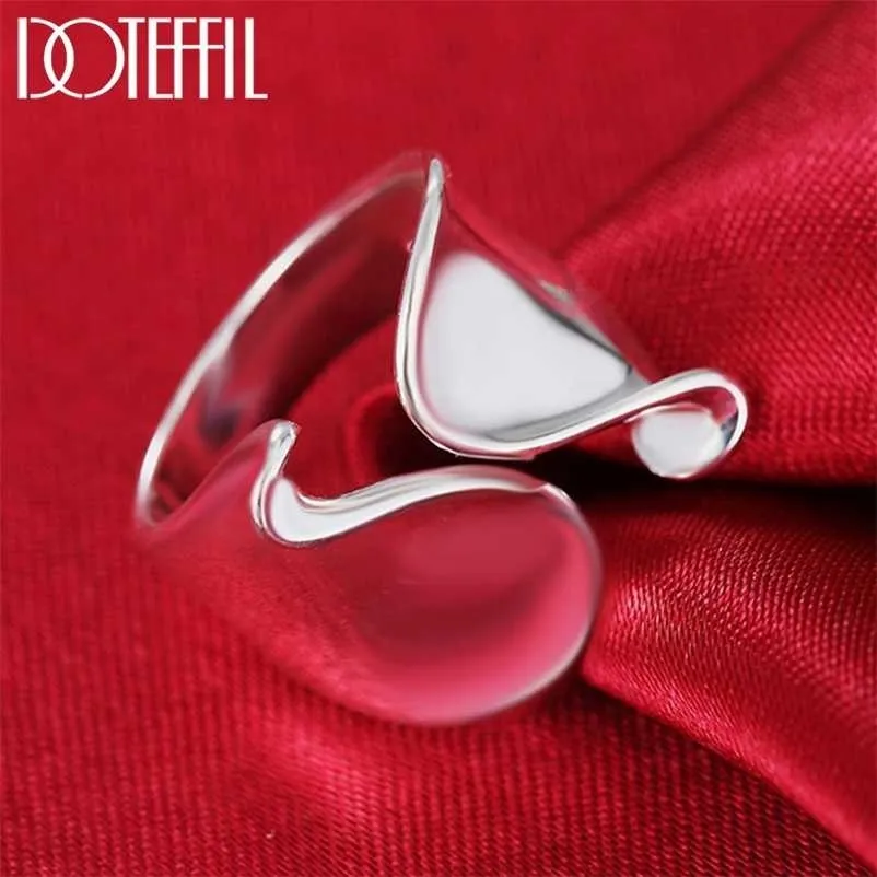 DOTEFFIL 925 Sterling Silver Simple Opening Glossy Ring For Women Fashion Wedding Party Charm Jewelry 220125