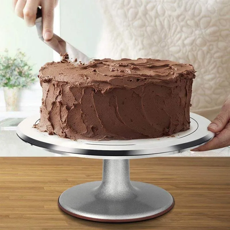 Ferramentas de pastelaria de cozimento Ferramentas do bolo Carrinho de giro 12inch molde de decoração de aço inoxidável girando estável anti-derrapante mesa redonda cozinha