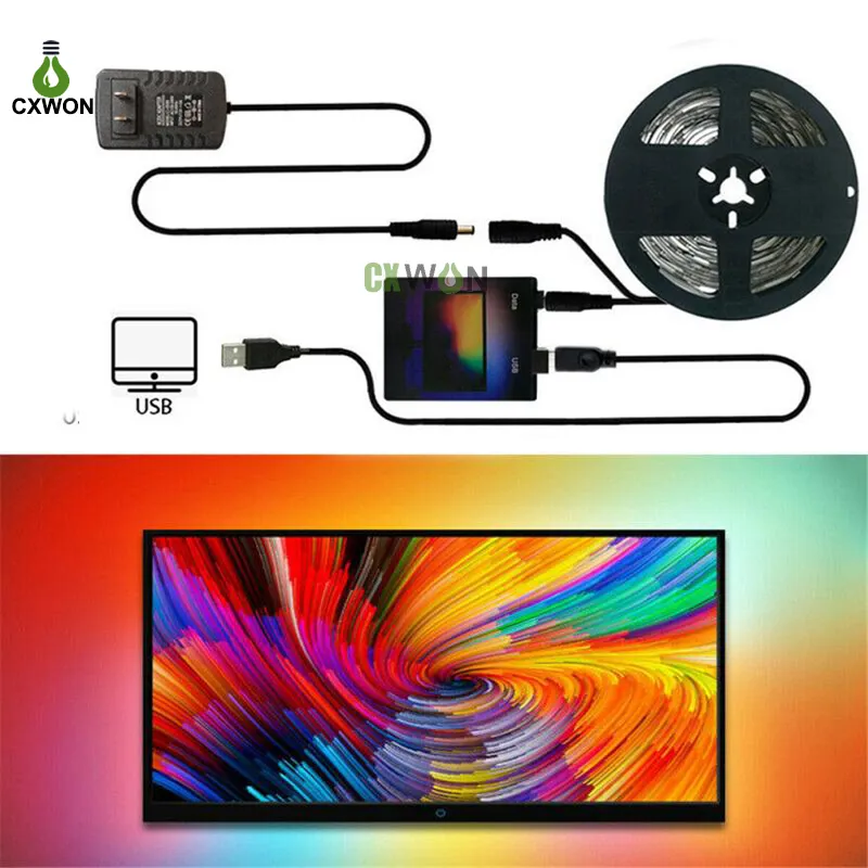 PC TV LED Strip Dream Screen USB HDTV Computer Monitor Backlight Addressable WS2812B Strip 1M 2M 3M 4M 5M Full Set