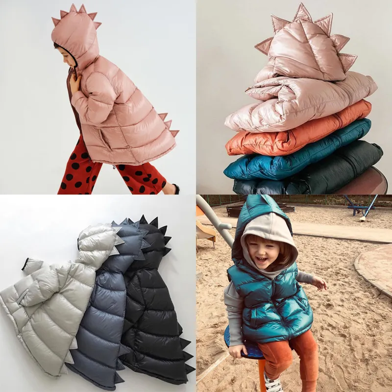 Kukukid Kids Dinosaur Hooded Down Jacket White Duck Down Baby Winter Coat  For Boys And Girls, Warm Winter Outwear LJ201130 From Cong05, $58.92