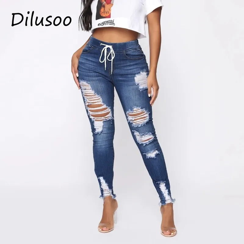 Skinny Ripped Jeans: High-Waisted, Distressed Denim Pencil Pants