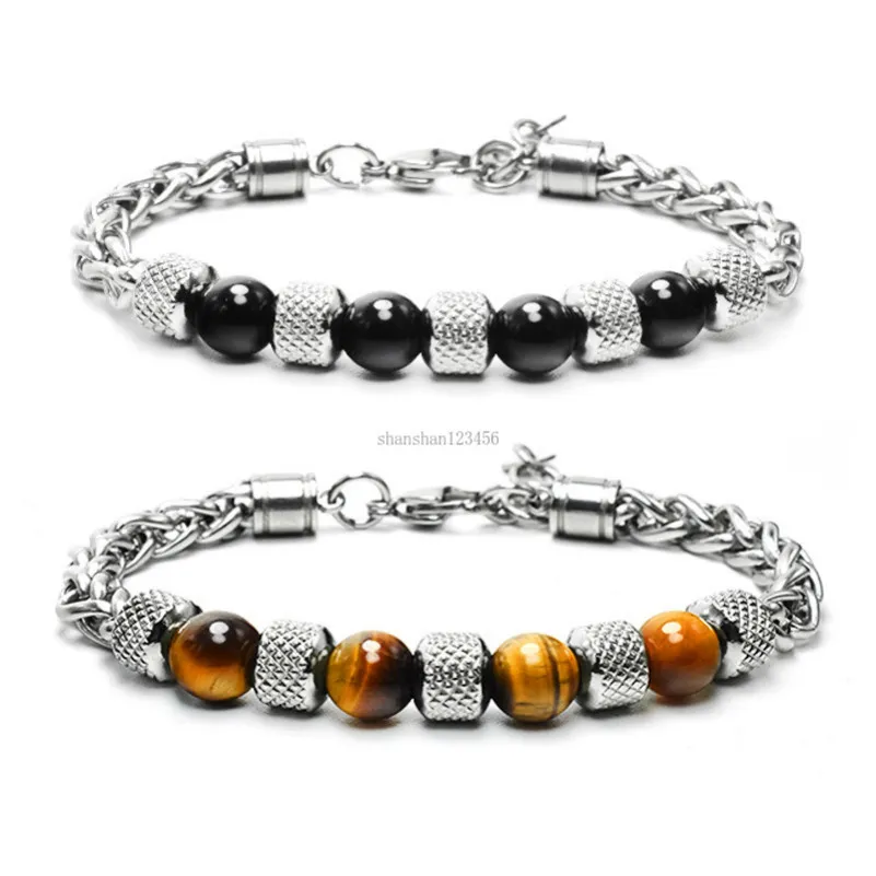 Stainless steel tiger eye beaded bracelets Fashion natural stone bracelet for men hip hop fashion jewelry will and sandy