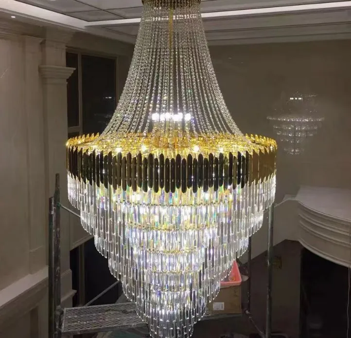 Luxury Duplex Crystal Round Gold Chandelier For Hotel Lobby ...