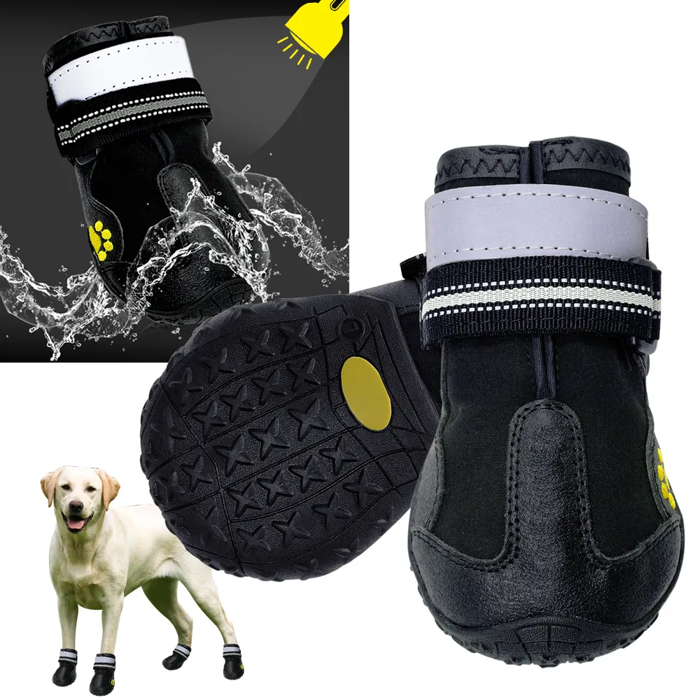 Reflective Dog Shoes Socks Winter Dog Boots Footwear Rain Wear Non-Slip Anti Skid Wear-resistant Pet Shoes for Medium Large Dogs 201109